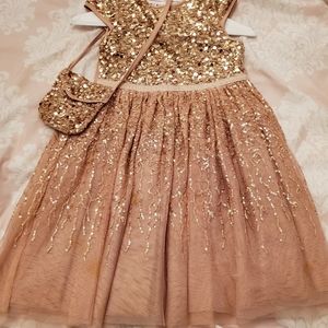 Girls blush pink and gold sequin party dress